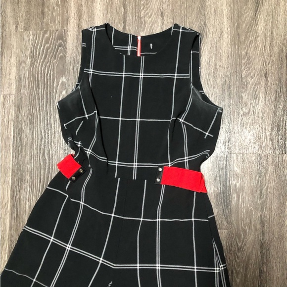 Tommy Hilfiger Plaid Jumpsuit with Red Belt, Wide Leg - Picture 2 of 8